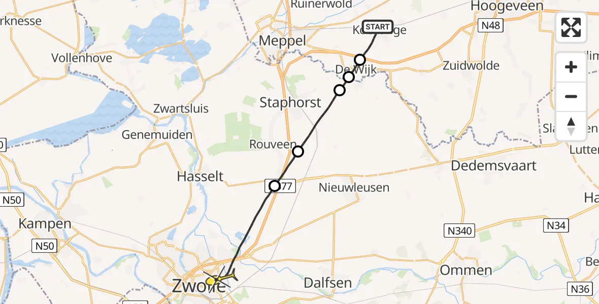 Routekaart van de vlucht: Lifeliner 4 naar Zwolle