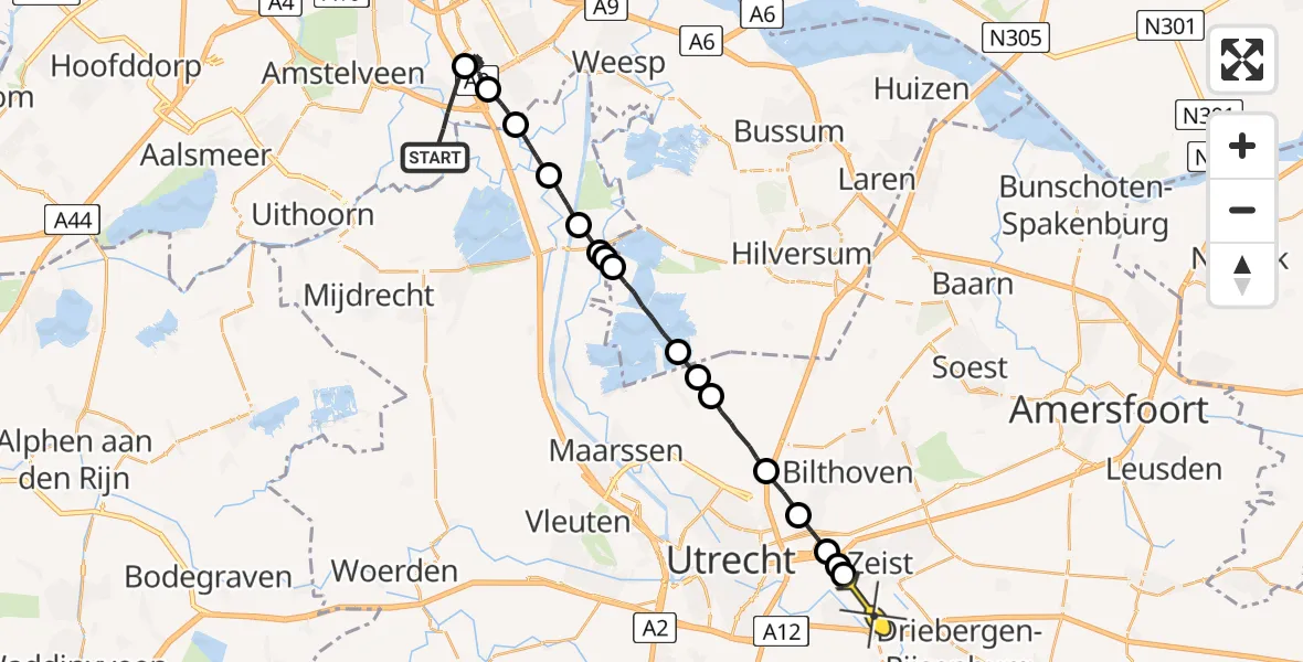 Routekaart van de vlucht: Politieheli naar Zeist