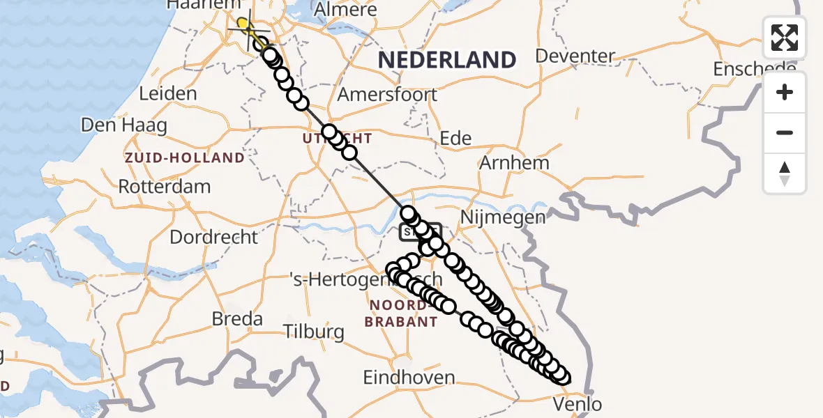 Routekaart van de vlucht: Politiehelikopter naar Amstelveen