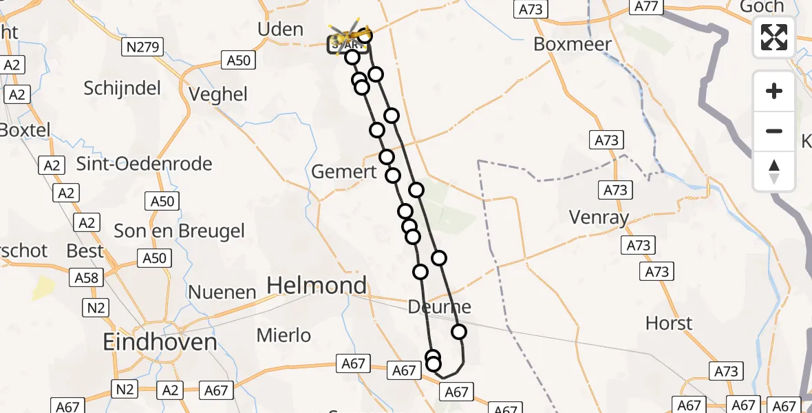 Vluchtroute Traumahelikopter Vliegbasis Volkel - Vliegbasis Volkel, 24 november 2022, 20:28