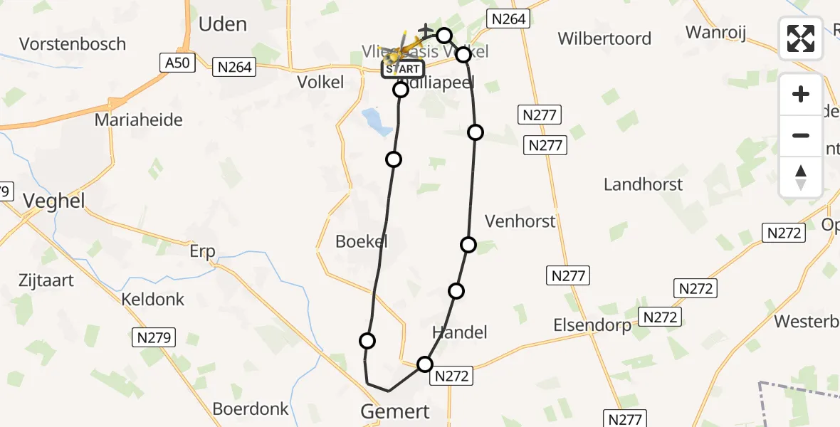 Vluchtroute Traumahelikopter Vliegbasis Volkel - Vliegbasis Volkel, 24 november 2022, 20:58