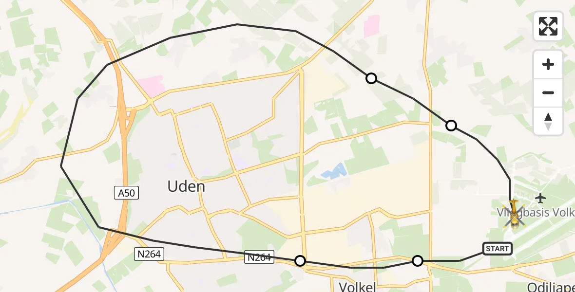 Vluchtroute Traumahelikopter Vliegbasis Volkel - Vliegbasis Volkel, 24 november 2022, 21:19