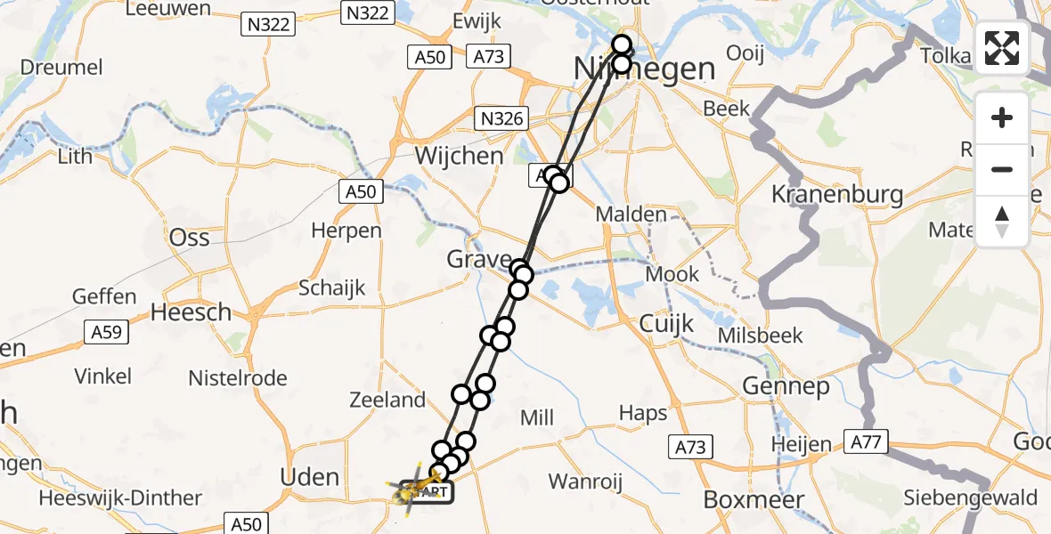 Vluchtroute Traumahelikopter Vliegbasis Volkel - Vliegbasis Volkel, 24 november 2022, 21:54
