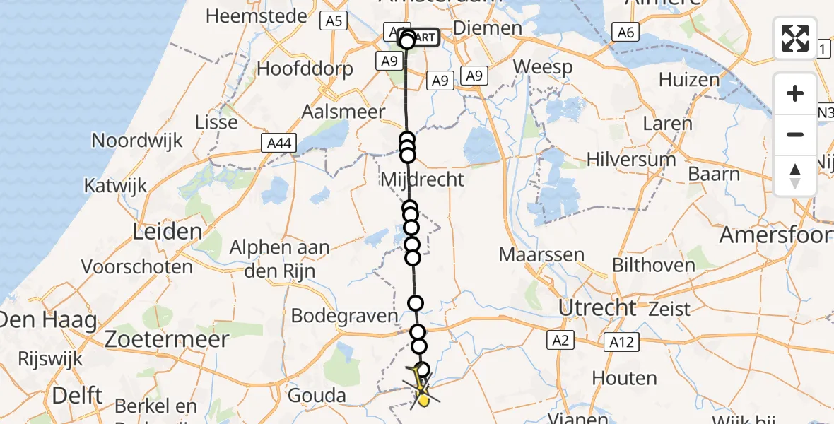 Routekaart van de vlucht: Lifeliner 1 naar Oudewater