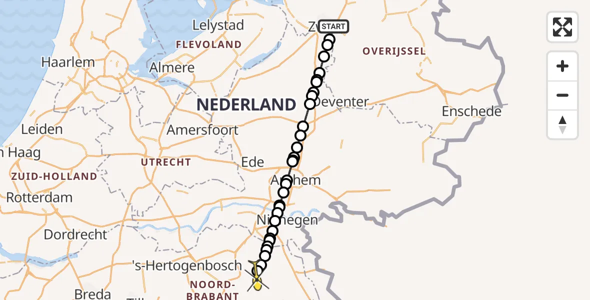 Routekaart van de vlucht: Lifeliner 3 naar Vliegbasis Volkel