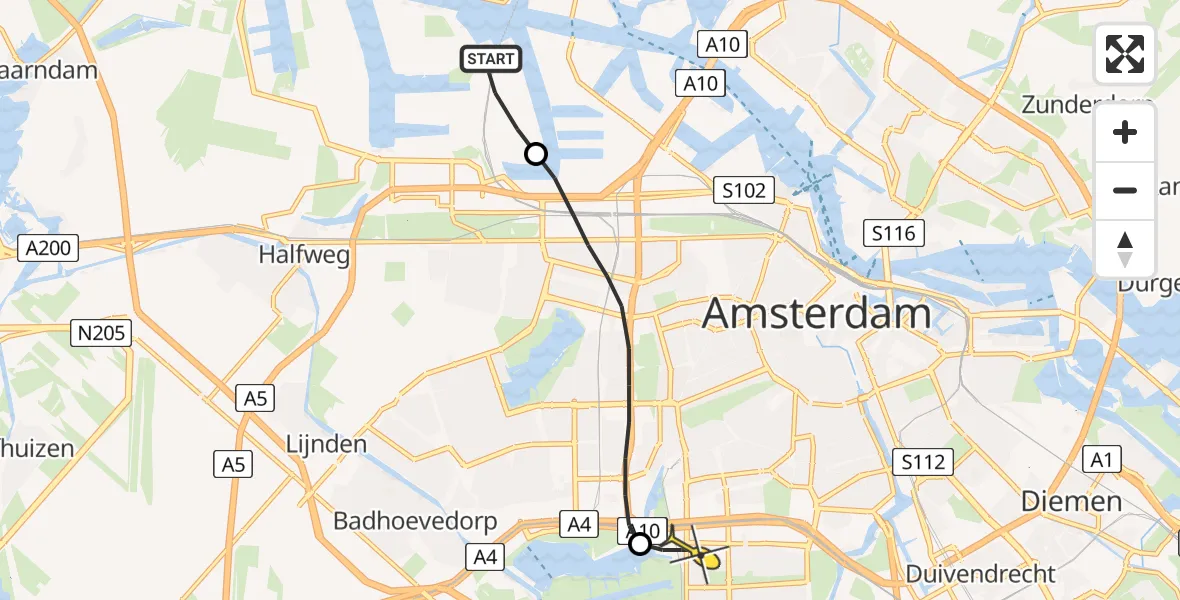 Routekaart van de vlucht: Lifeliner 1 naar VU Medisch Centrum Amsterdam