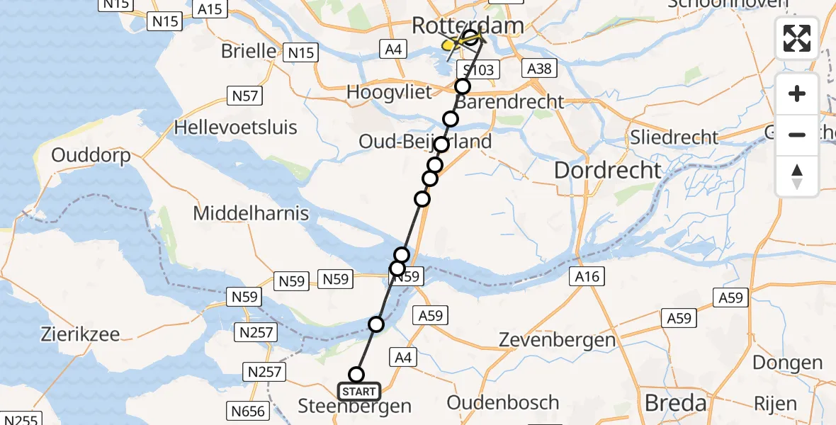 Routekaart van de vlucht: Lifeliner 2 naar Erasmus MC