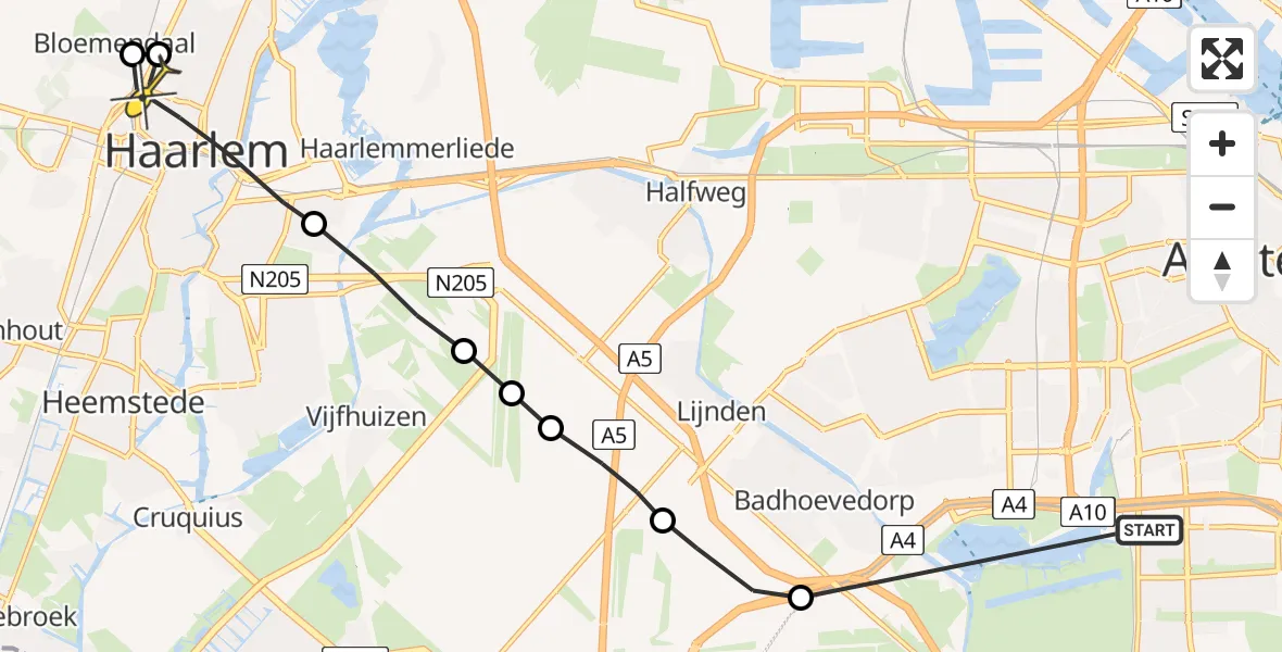 Routekaart van de vlucht: Lifeliner 1 naar Haarlem