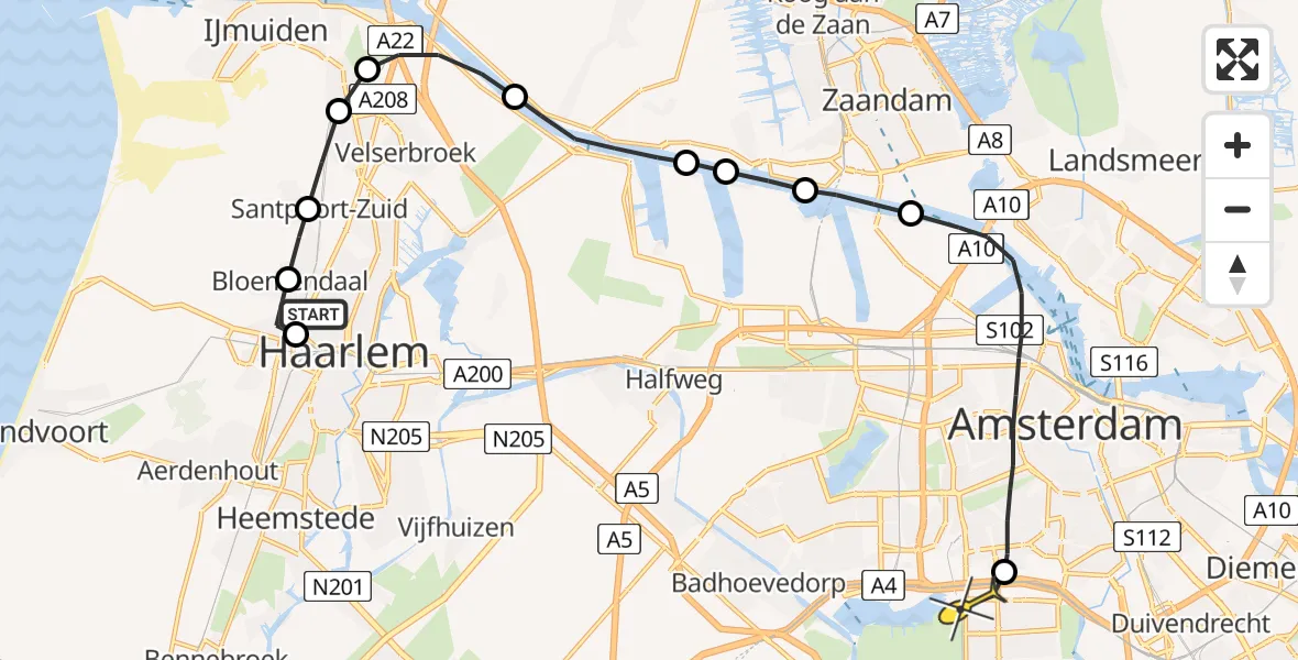 Routekaart van de vlucht: Lifeliner 1 naar VU Medisch Centrum Amsterdam