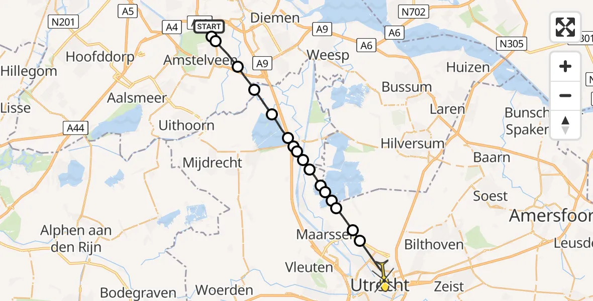 Routekaart van de vlucht: Lifeliner 1 naar Utrecht