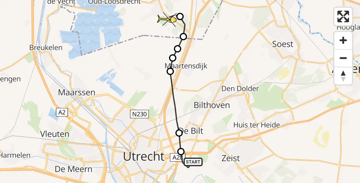 Routekaart van de vlucht: Lifeliner 1 naar Vliegveld Hilversum