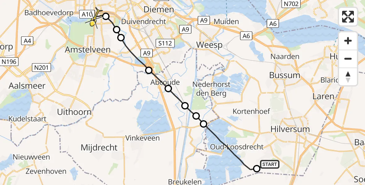 Routekaart van de vlucht: Lifeliner 1 naar VU Medisch Centrum Amsterdam