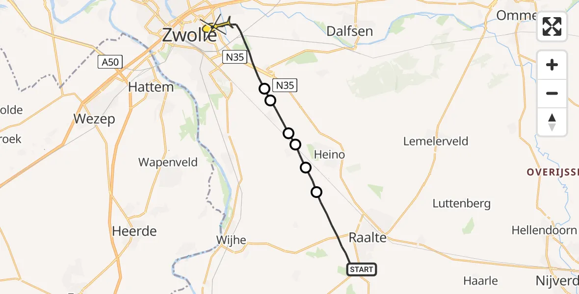 Routekaart van de vlucht: Lifeliner 3 naar Zwolle