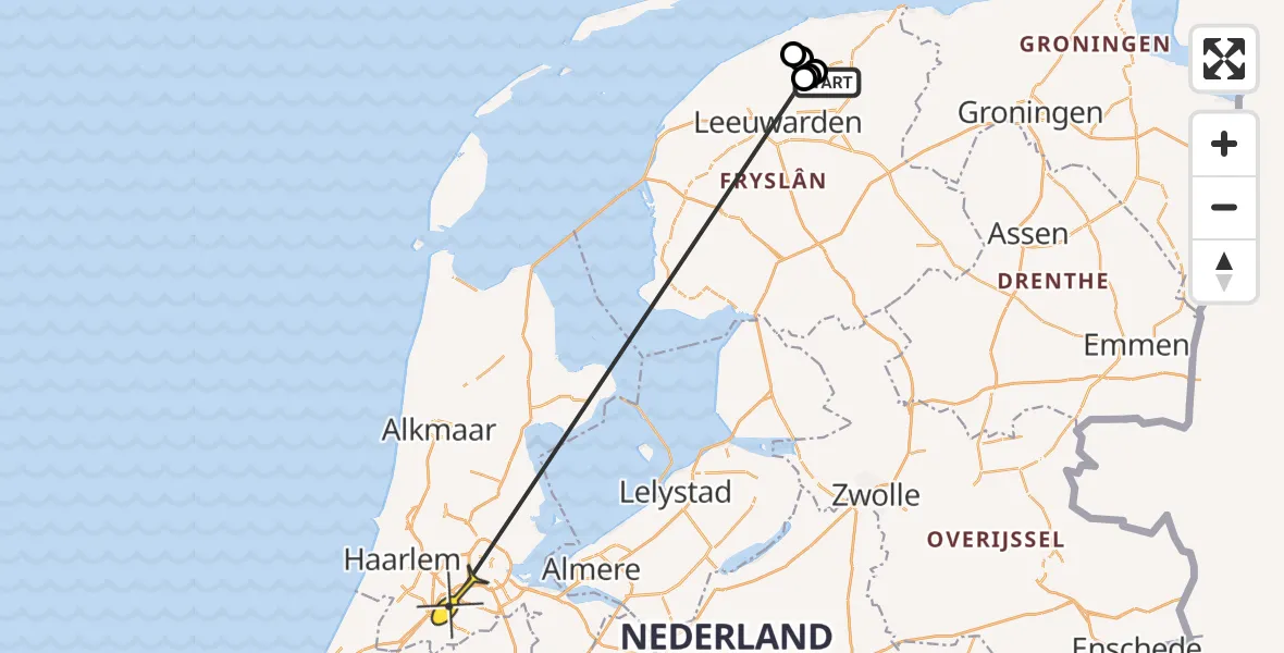 Routekaart van de vlucht: Ambulanceheli naar Schiphol