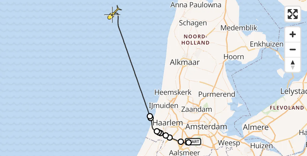 Vluchtroute Politiehelikopter van Schiphol naar 