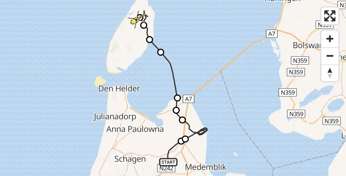 Routekaart van de vlucht: Politieheli naar Texel International Airport
