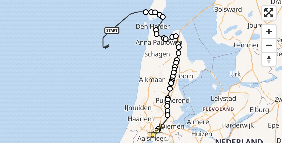 Routekaart van de vlucht: Politieheli naar Schiphol