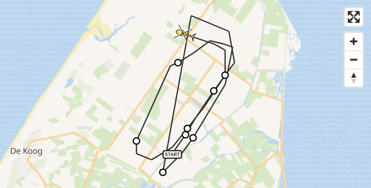 Routekaart van de vlucht: Politieheli naar De Cocksdorp