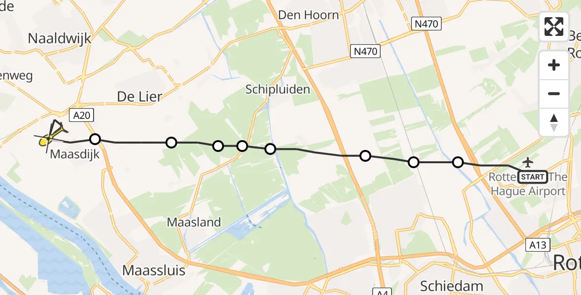 Routekaart van de vlucht: Lifeliner 2 naar Maasdijk