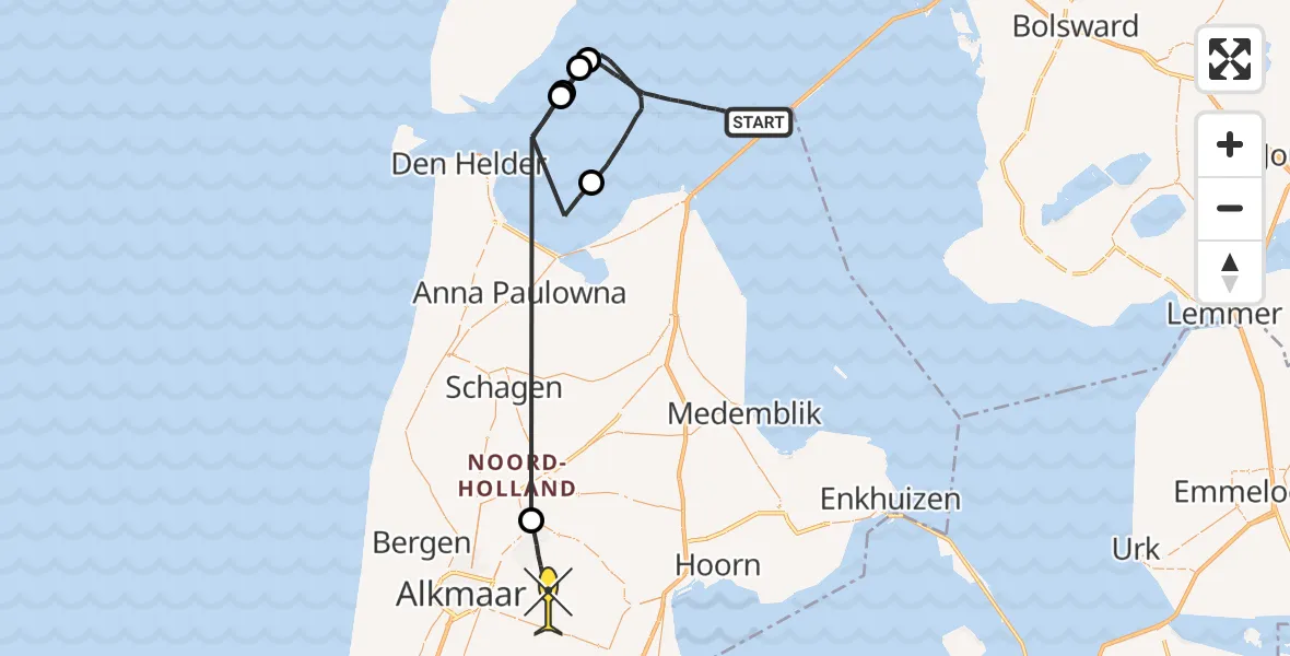 Routekaart van de vlucht: Politiehelikopter naar Ursem