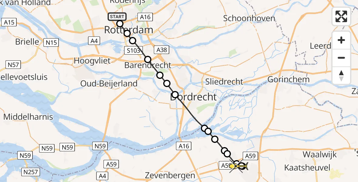 Routekaart van de vlucht: Lifeliner 2 naar Den Hout