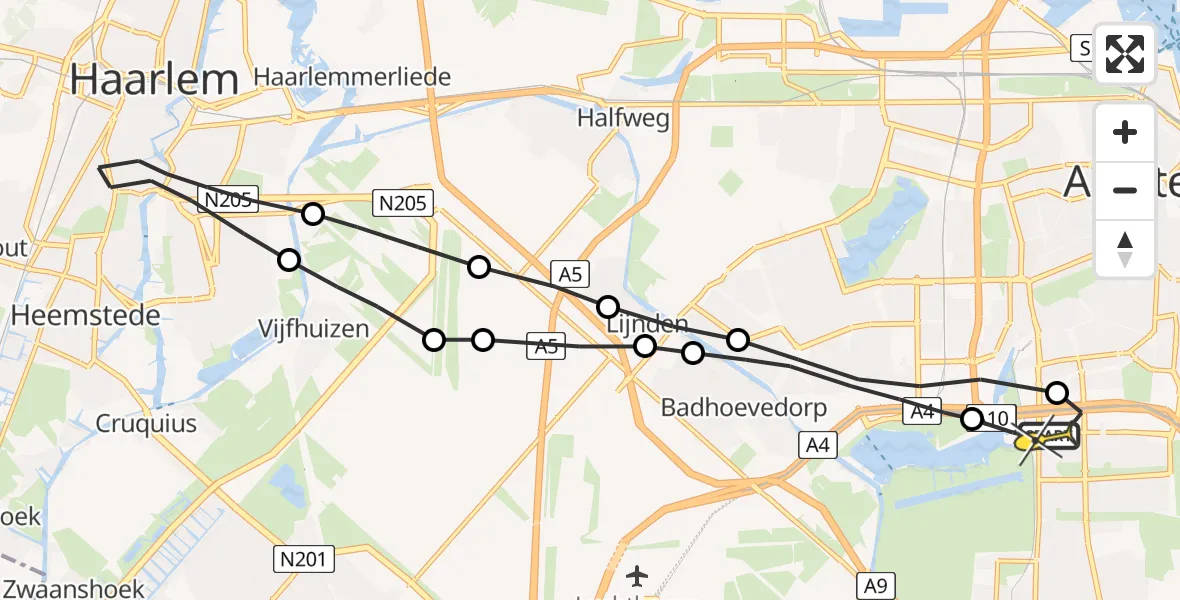 Routekaart van de vlucht: Lifeliner 1 naar VU Medisch Centrum Amsterdam