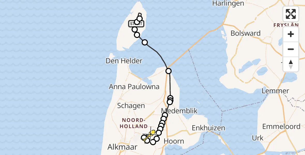 Routekaart van de vlucht: Politieheli naar Obdam