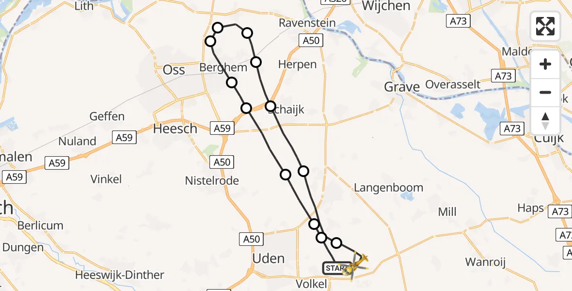 Vluchtroute Traumahelikopter Vliegbasis Volkel - Vliegbasis Volkel, 25 november 2022, 13:19