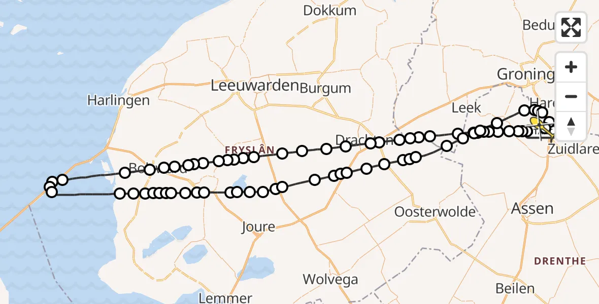 Routekaart van de vlucht: Lifeliner 4 naar Groningen Airport Eelde
