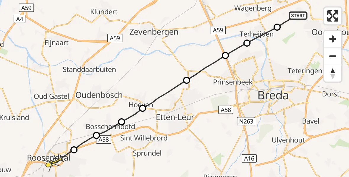 Routekaart van de vlucht: Lifeliner 2 naar Roosendaal