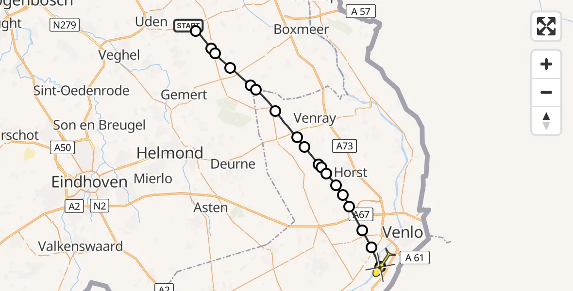 Routekaart van de vlucht: Lifeliner 3 naar Belfeld