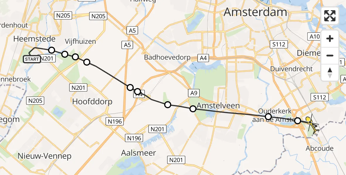 Routekaart van de vlucht: Lifeliner 1 naar Academisch Medisch Centrum (AMC)