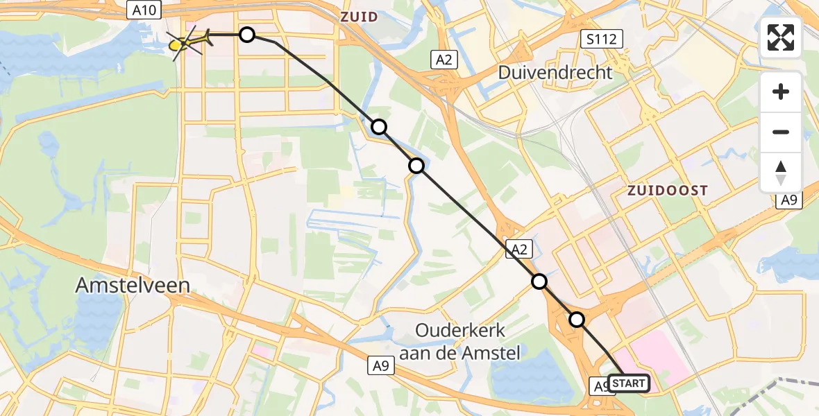 Routekaart van de vlucht: Lifeliner 1 naar VU Medisch Centrum Amsterdam