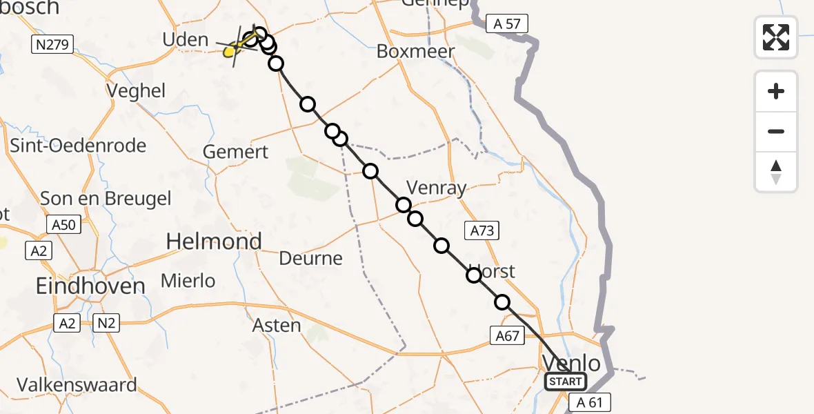 Routekaart van de vlucht: Lifeliner 3 naar Vliegbasis Volkel