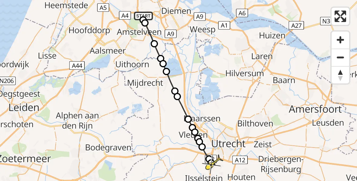 Routekaart van de vlucht: Lifeliner 1 naar Nieuwegein