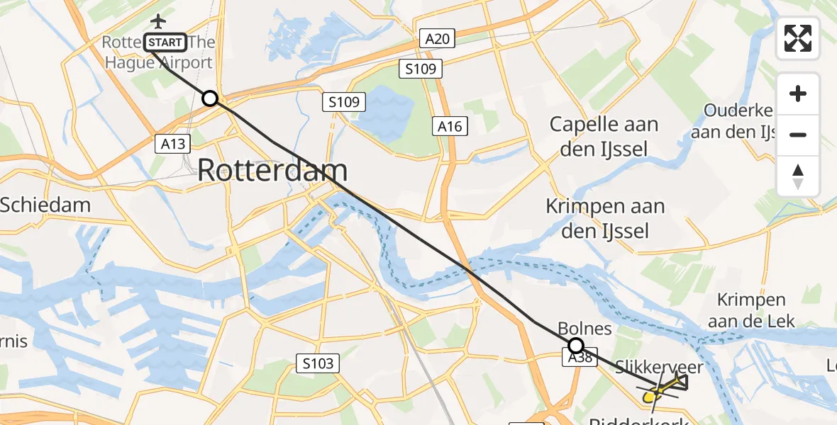 Routekaart van de vlucht: Lifeliner 2 naar Ridderkerk