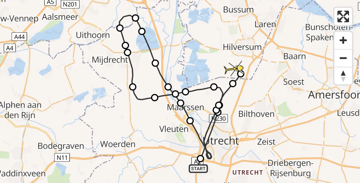 Routekaart van de vlucht: Lifeliner 1 naar Vliegveld Hilversum