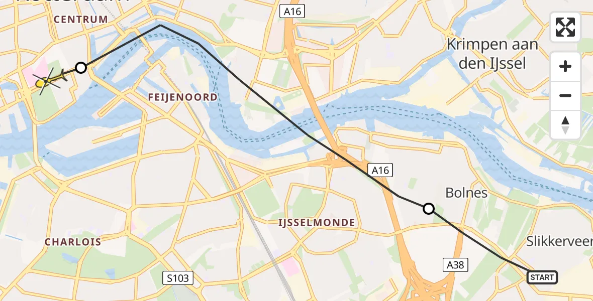 Routekaart van de vlucht: Lifeliner 2 naar Erasmus MC