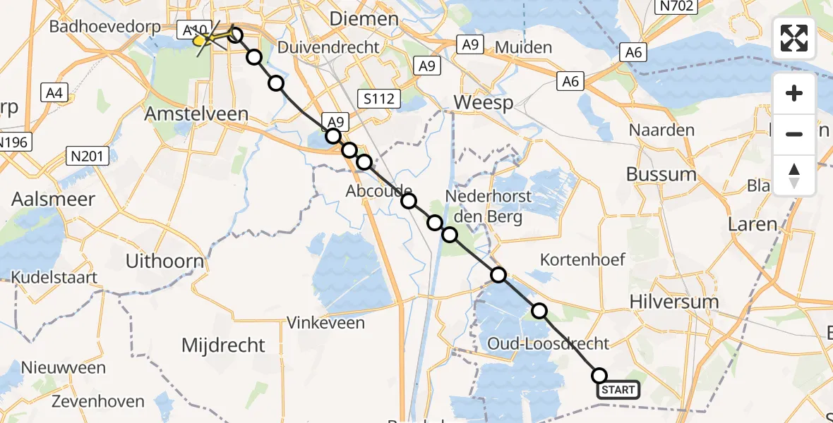 Routekaart van de vlucht: Lifeliner 1 naar VU Medisch Centrum Amsterdam