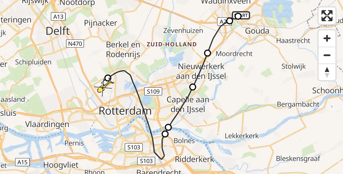 Routekaart van de vlucht: Lifeliner 2 naar Rotterdam The Hague Airport