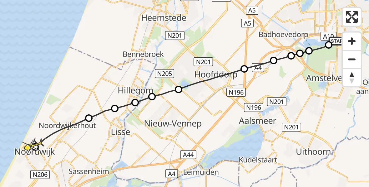 Routekaart van de vlucht: Lifeliner 1 naar Noordwijk