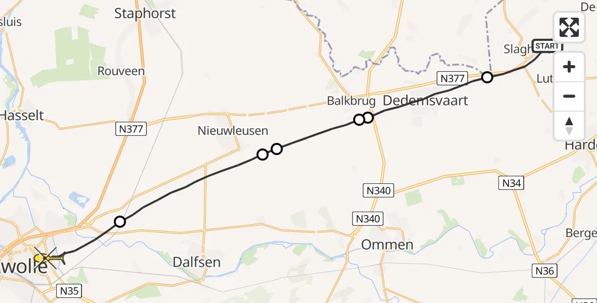 Routekaart van de vlucht: Lifeliner 4 naar Zwolle