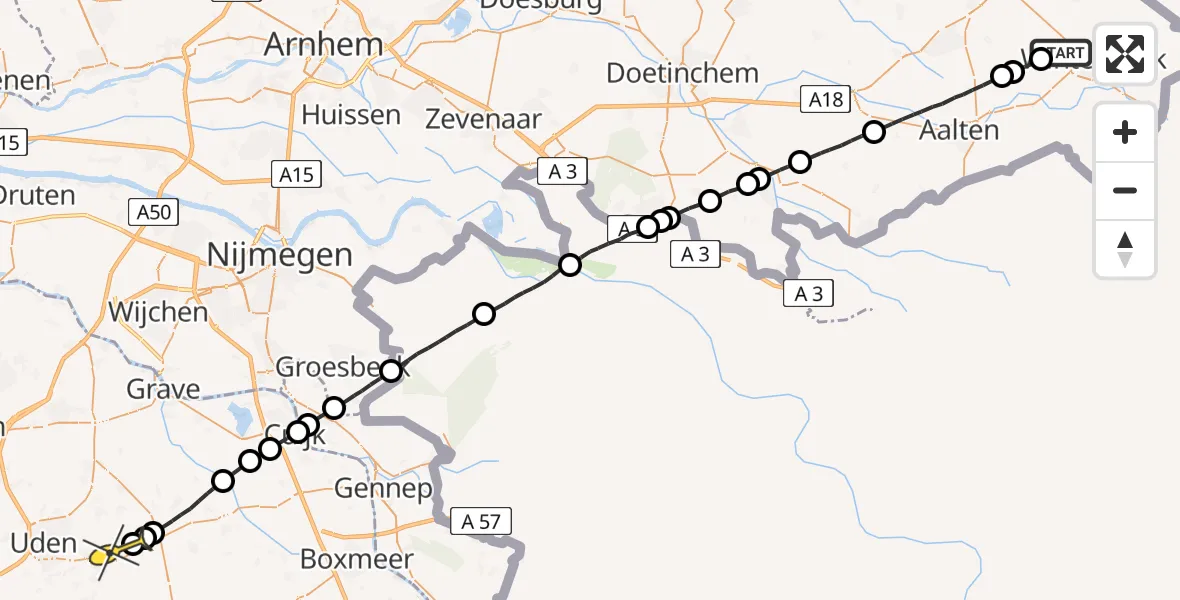 Routekaart van de vlucht: Lifeliner 3 naar Vliegbasis Volkel