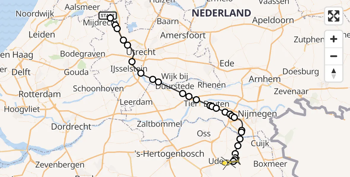 Routekaart van de vlucht: Politieheli naar Vliegbasis Volkel