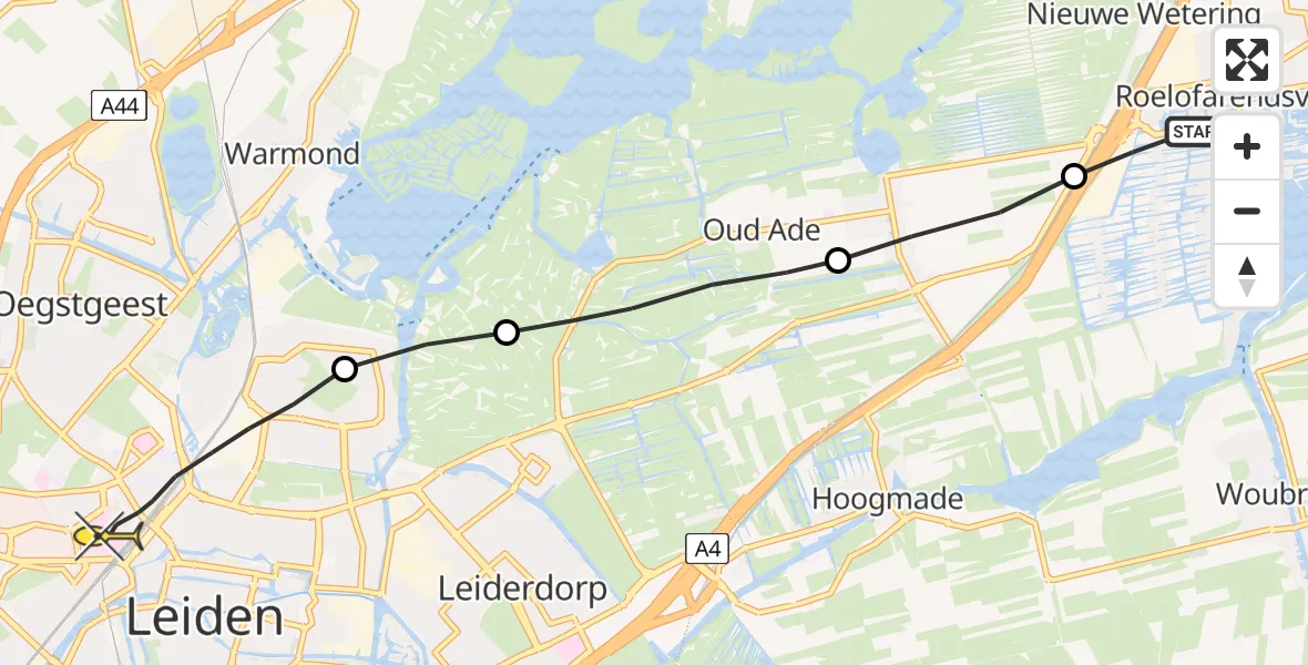 Routekaart van de vlucht: Lifeliner 2 naar Leiden