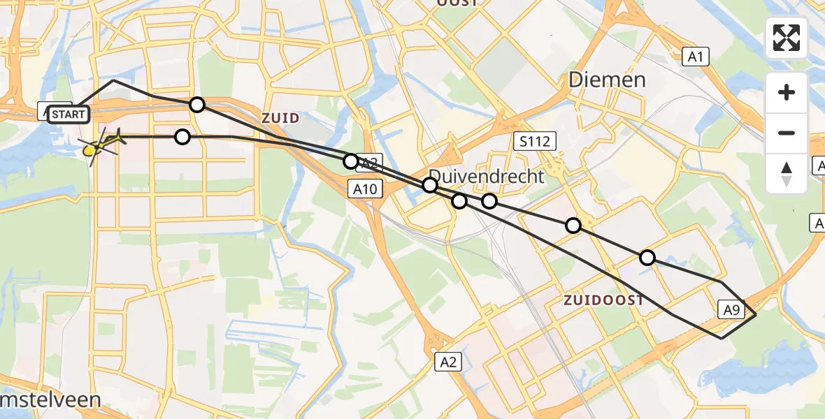 Routekaart van de vlucht: Lifeliner 1 naar VU Medisch Centrum Amsterdam