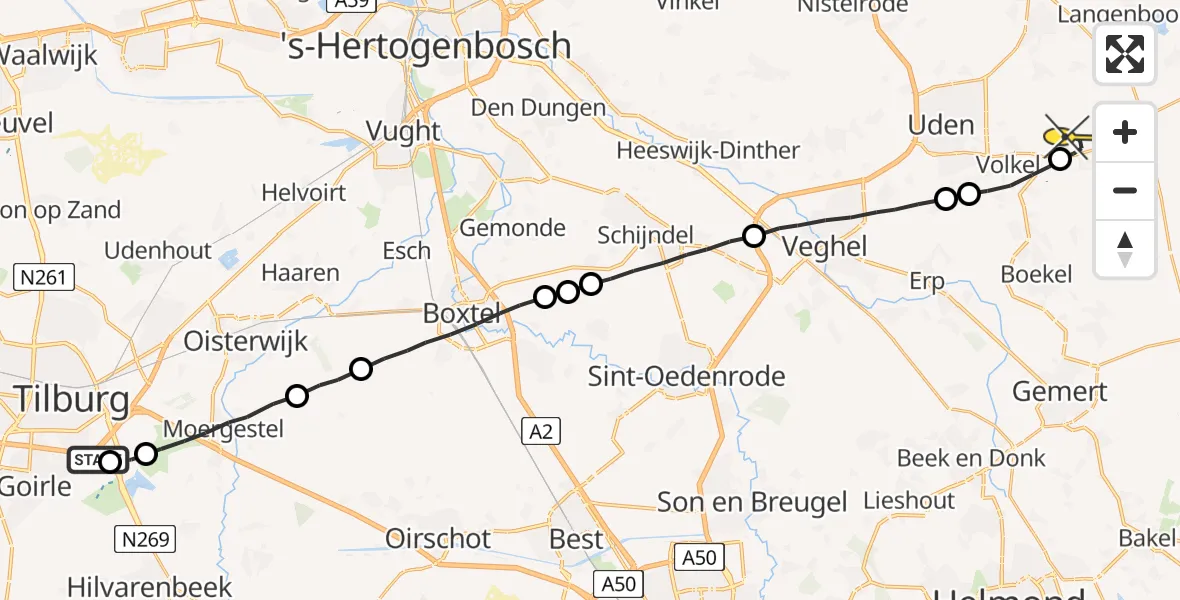 Routekaart van de vlucht: Lifeliner 3 naar Vliegbasis Volkel