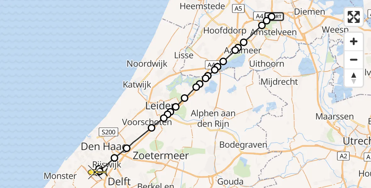 Routekaart van de vlucht: Lifeliner 1 naar Den Haag