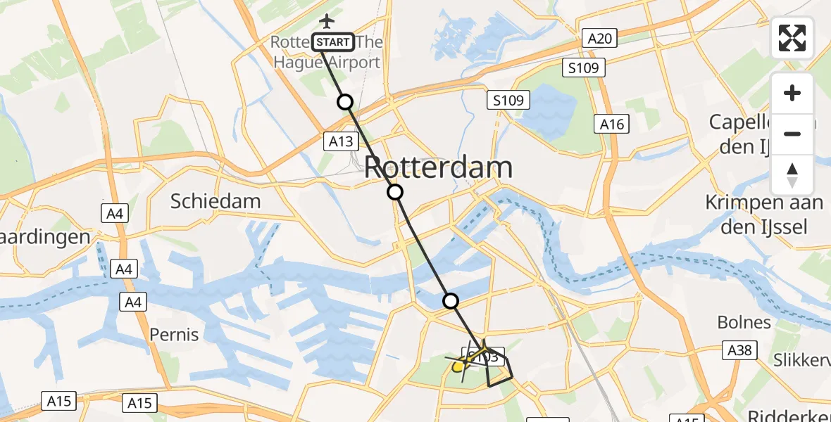 Routekaart van de vlucht: Lifeliner 2 naar Rotterdam