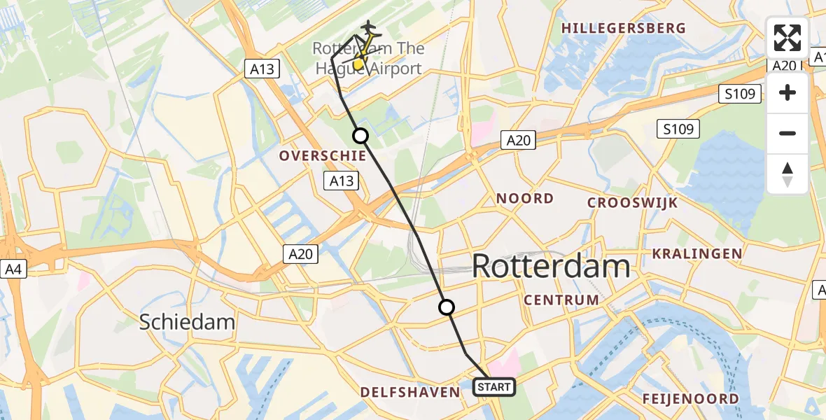 Routekaart van de vlucht: Lifeliner 2 naar Rotterdam The Hague Airport